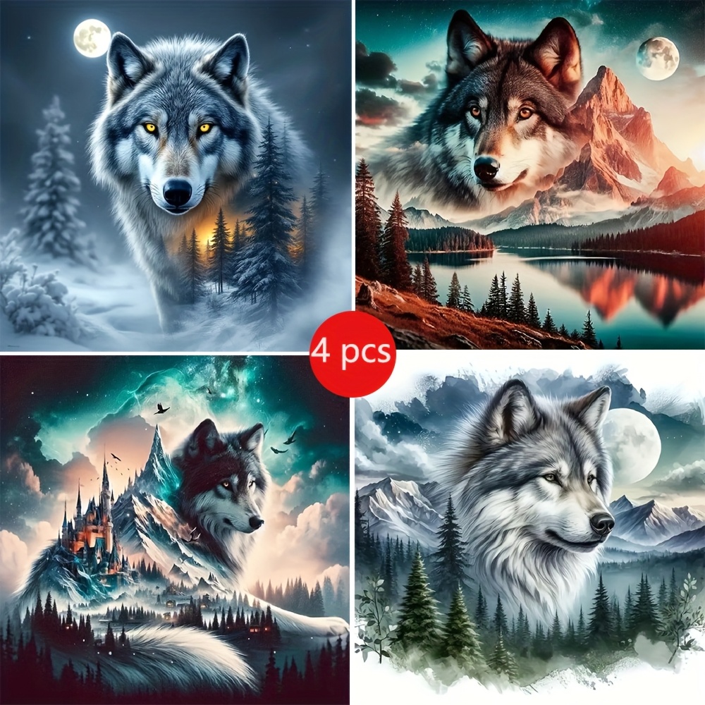 A Four-season Gift, 4pcs Set Of Animal And Landscape Themed 5d Diamond Painting Kits - Round Crystal Mosaic Art, Full-drill Acrylic Canvas, Room And Bedroom Wall Decoration Gift