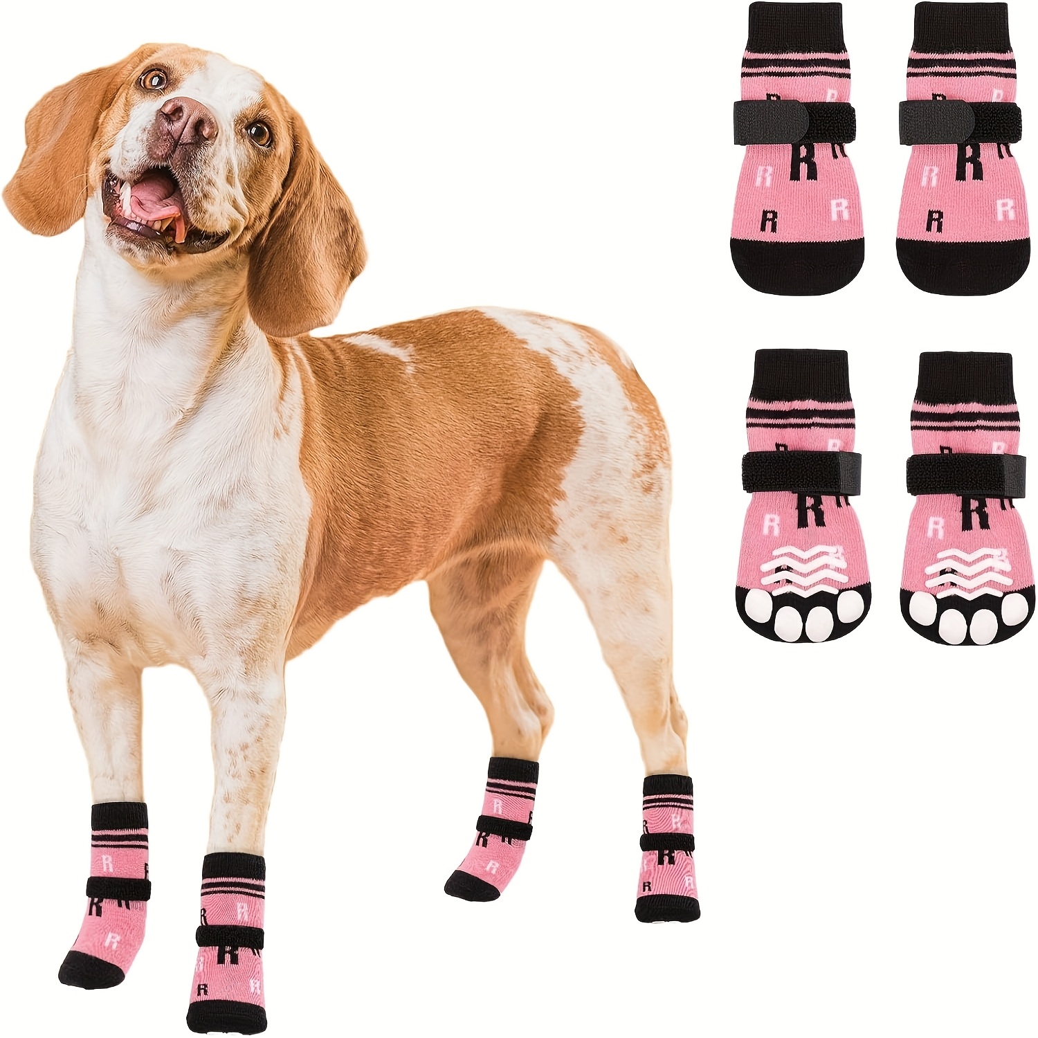 Chaussettes Antidérapantes Pour Chien 4PCS - Avec Sangles Réglables, Protection Pattes Maison/Sol Bois