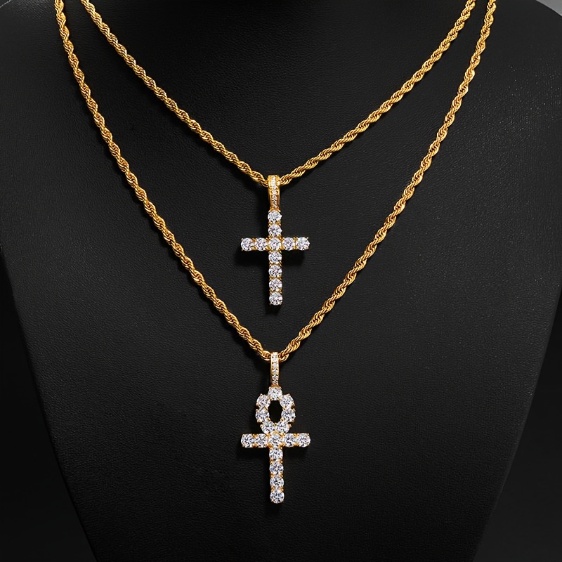 Hip Hop Cross Copper Zirconia 14k Golden Plated Pendant - Temu