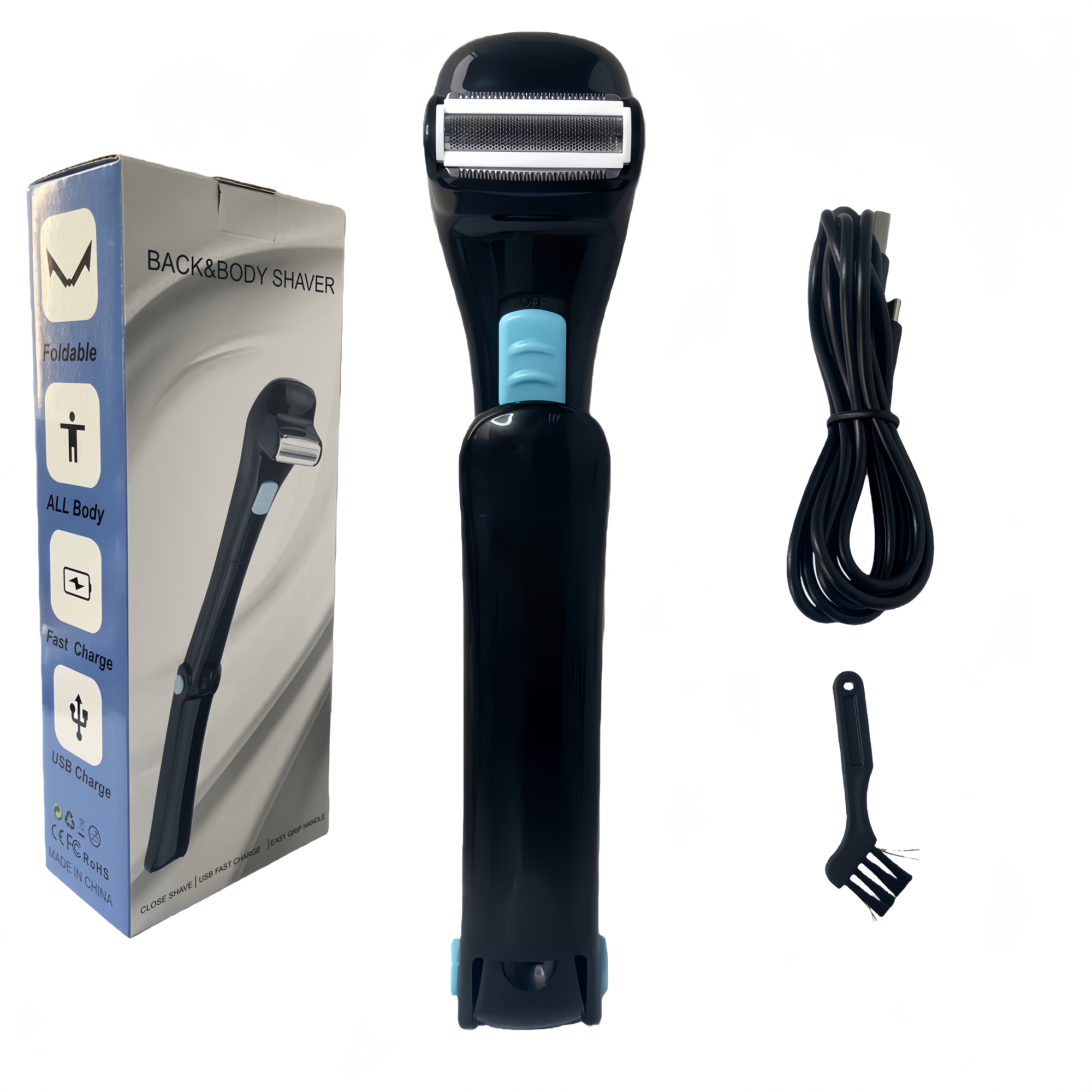 Image of New Back Hair Shaver, Men's Foldable Body Hair Trimmer, Electric Hair Remover/shaver, Suitable For Men's Back, Legs, Groin, Lithium Battery Rechargeable, Perfect Gift For Dad And Boyfriend