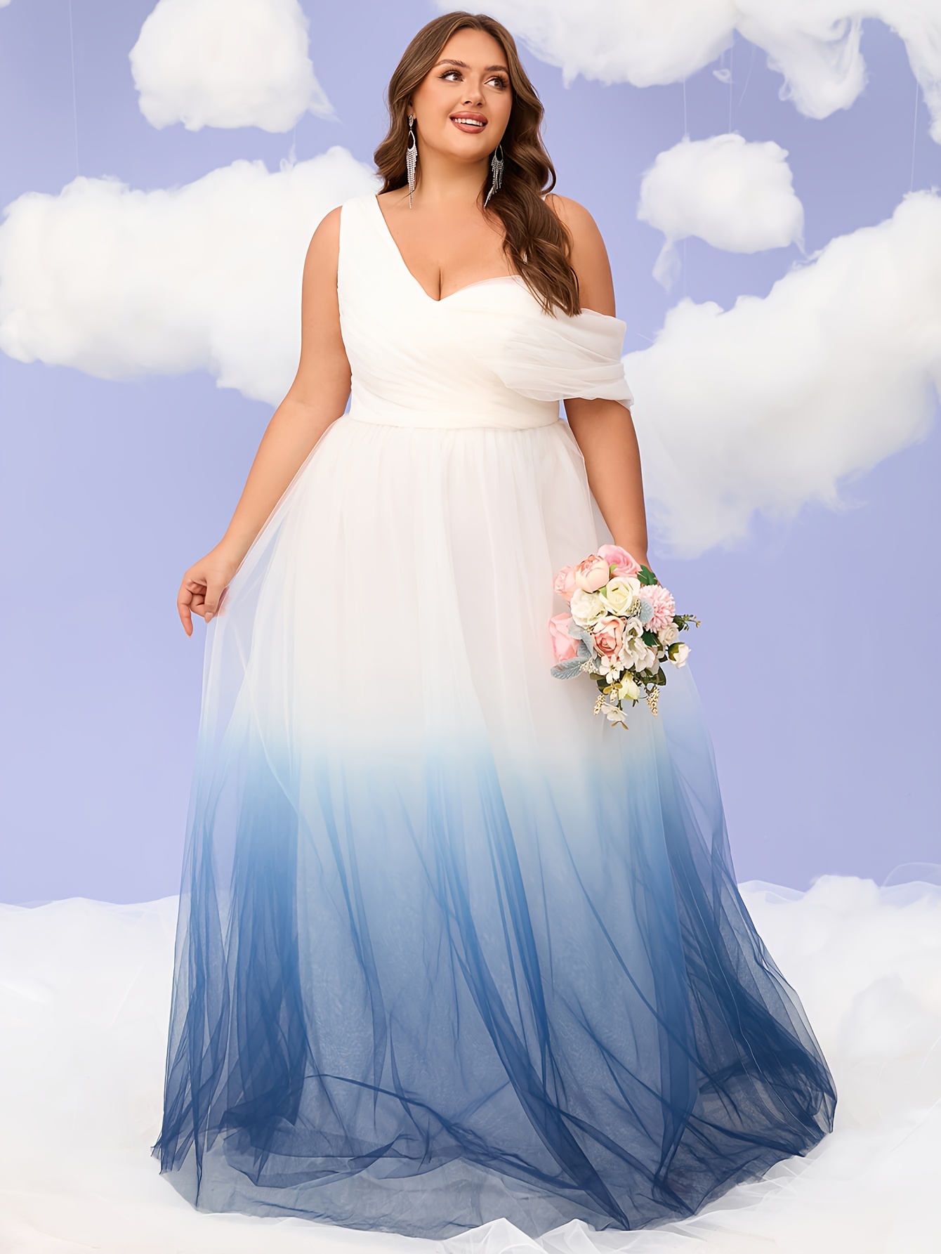 Blue And White Wedding Dress Plus Size Women's Plus Size Elegant