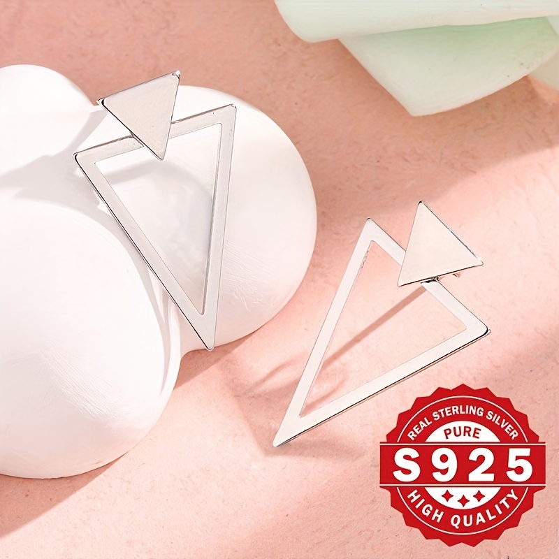 Sterling Silver Triangle Stud Earrings with Geometric Pattern