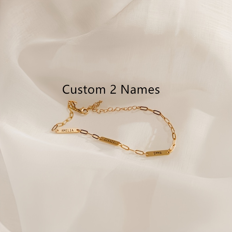 TEMU Bracelet de Bar Personnalisé avec Nom pour Femme en Acier Inoxydable, Pendentif Plaque Nominale 1-3, Chaîne à Trombone Papeterie Bijou Cadeau
