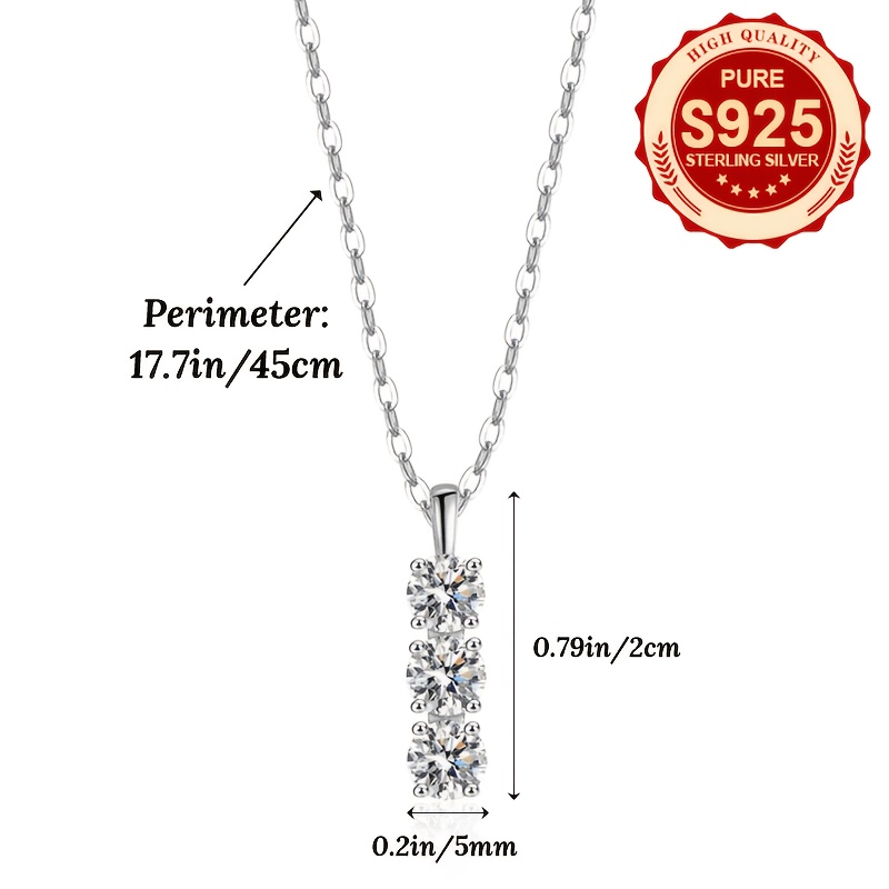 Women's S925 Silver Shiny Three-Stone Necklace