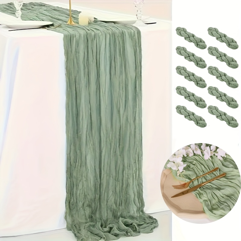 Image of 6/10 Pack Sage Green Polyester Cheesecloth Table Runners, Rustic Boho Gauze Fabric For Wedding Bridal, Birthday Party Table Decorations, 10 Pack, 6 Pack, 1 Pack