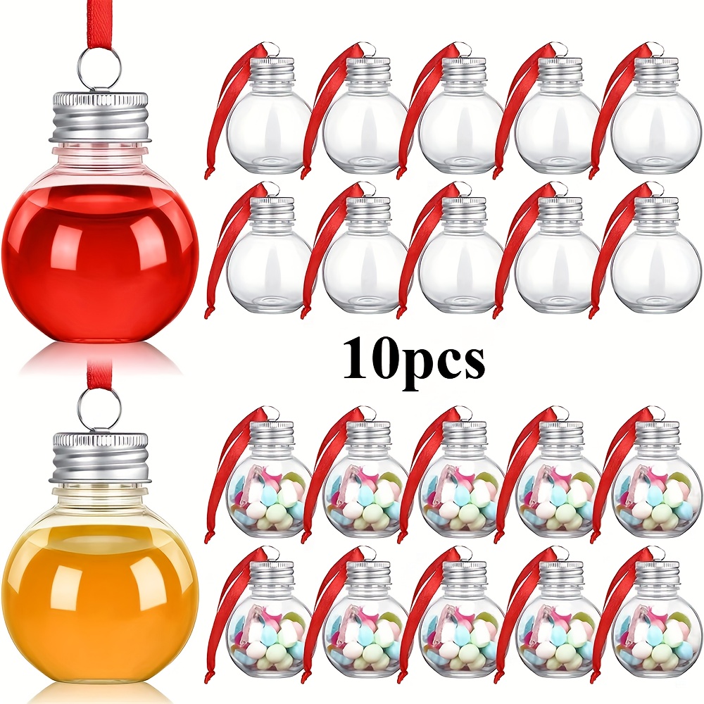 Image of 10pcs Fillable Christmas Tree Ornaments, Booze Water Bottle Bulbs, Clear Plastic Christmas Ball Pendants, Home Party Decor, Wall-mounted Outdoor Festive Decorations