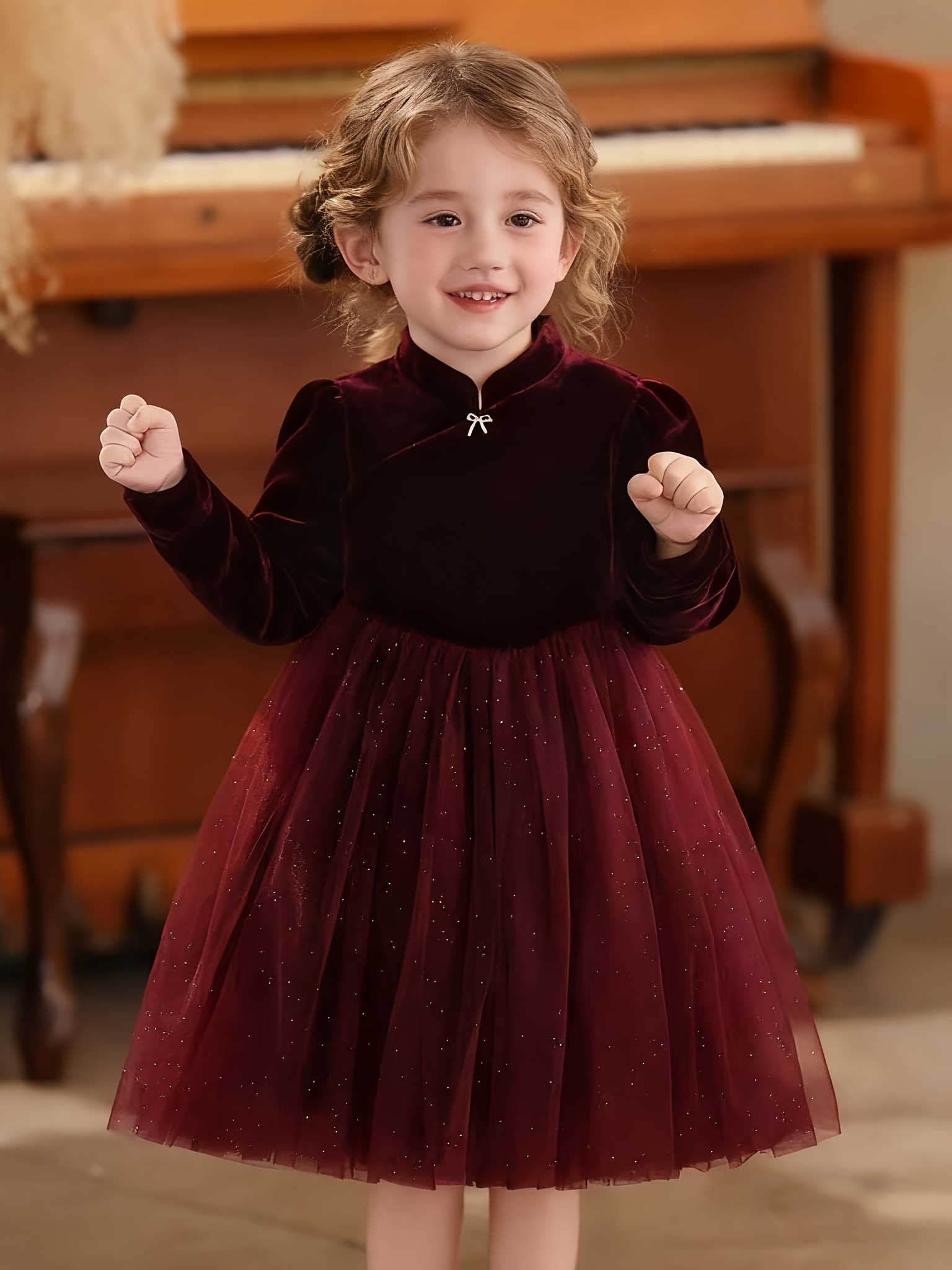 winter valentines dress day autumn red velvet mesh merchandise Black White Large Polka Color:oxblood