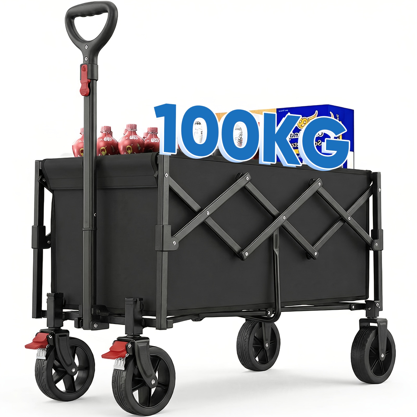 TEMU Chariot Pliable avec de 80L et Charge de 100KG, Légère avec Poids Réduit, Roues Tout-Terrain avec Freins pour Plus de Sécurité et de , Parfait