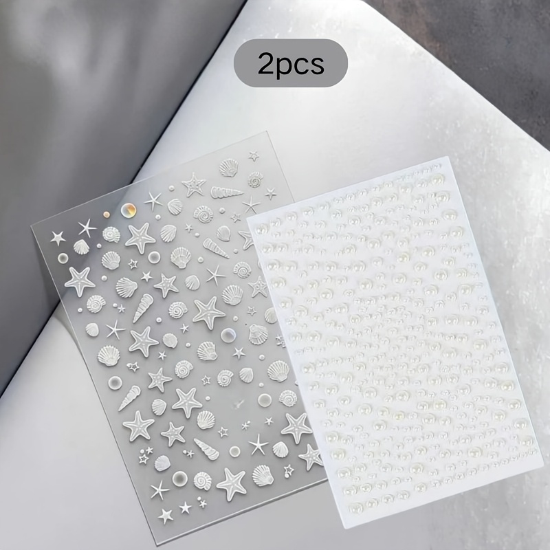 TEMU 2pcs Ocean Seashell, Starfish, And Face Decoration Stickers With Self-adhesive Backing - Clear And Gentle Face Stickers For Beach Vacation And
