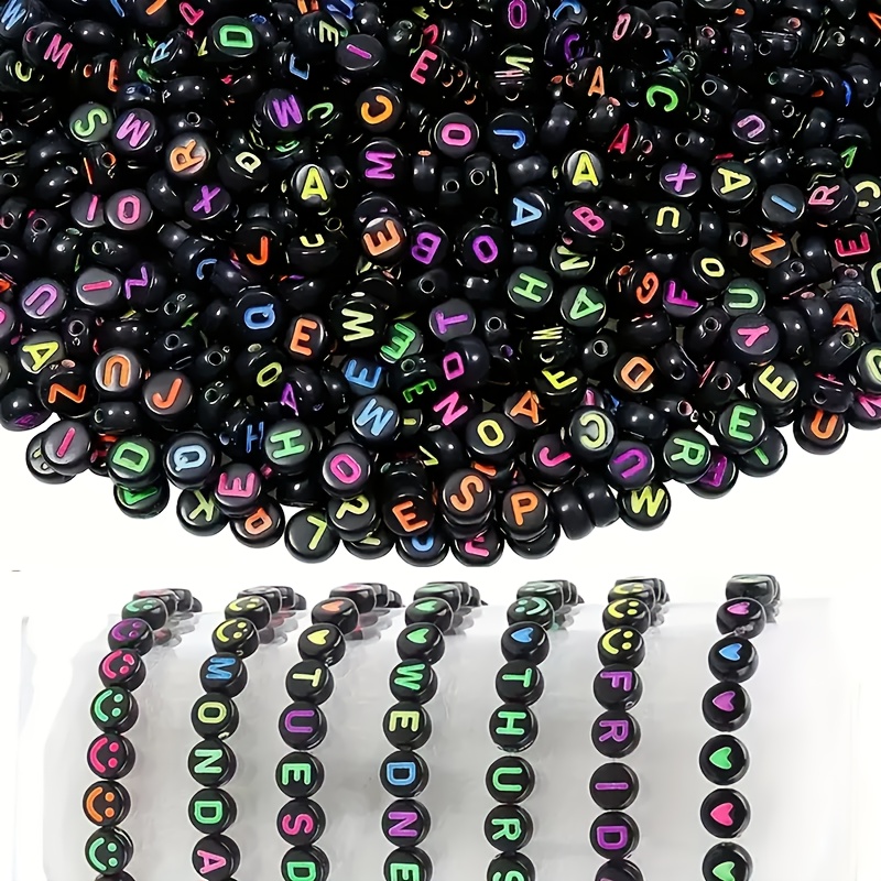 TEMU [1000 Acrylic Letter Beads] 1000 4x7mm Black Acrylic Letter Beads A-z Bright Neon And Pink Colors, Smooth Circular Letters, Suitable For Making, Halloween Crafts, Bracelets, Necklaces, Beads