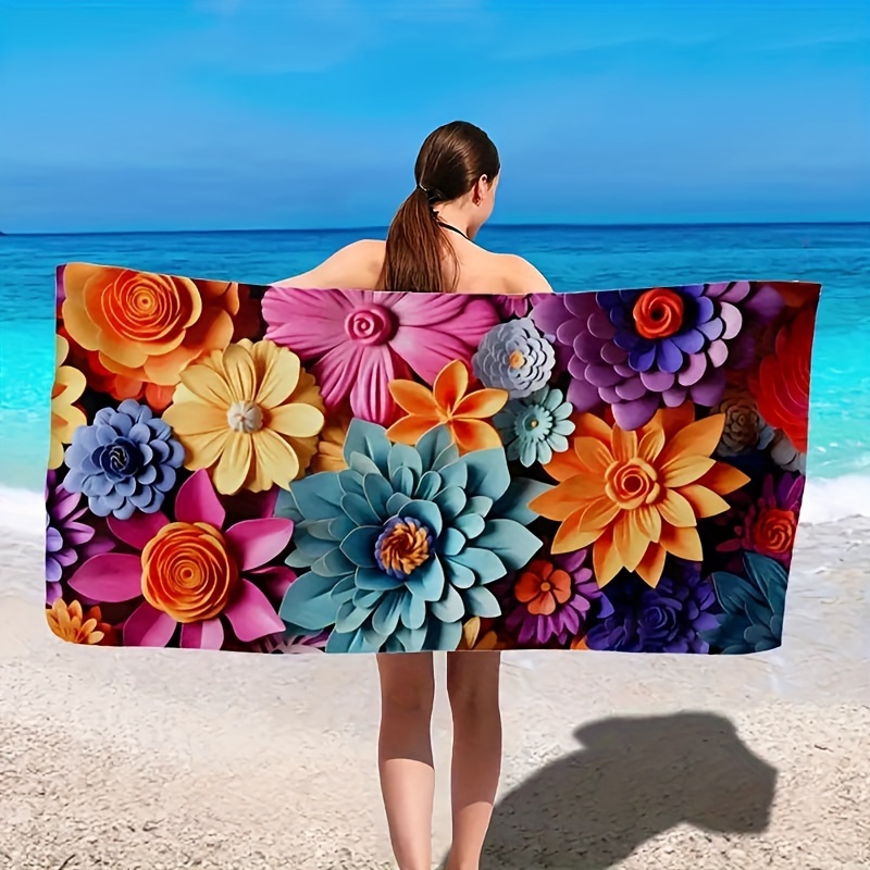 

1pc Flower Pattern Beach Towel, Absorbent Beach Towel, Lightweight Beach Blanket, Perfect For Beach, Pool, Camping & Travel, Beach