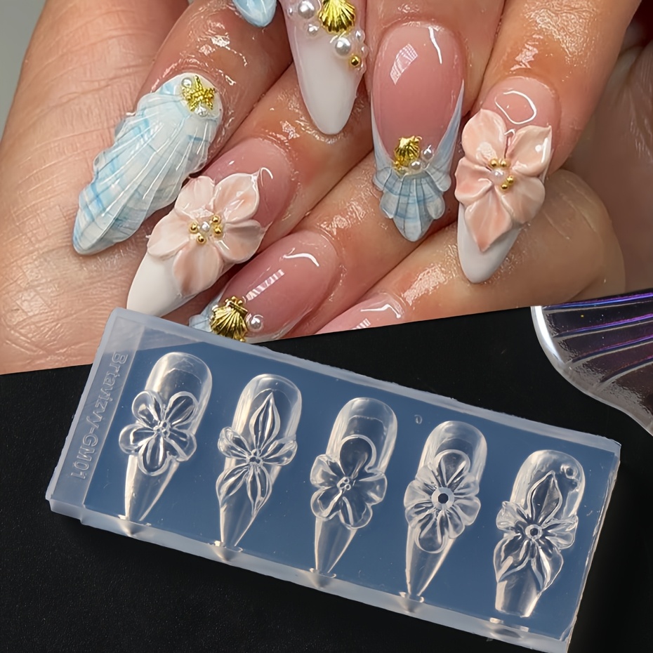 TEMU 3d Floral Nail Art Molds - 1pc Flower Nail Decoration Mold High-quality Flexible Flower For Beautiful And Nail Templates