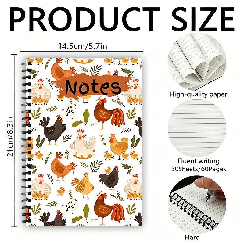 TEMU 1 Farmhouse Chicken Coop And Spiral Notebook | Planner For Egg Production Tracking, Daily Journaling - A Fun Gift For Poultry And . Lined Paper,