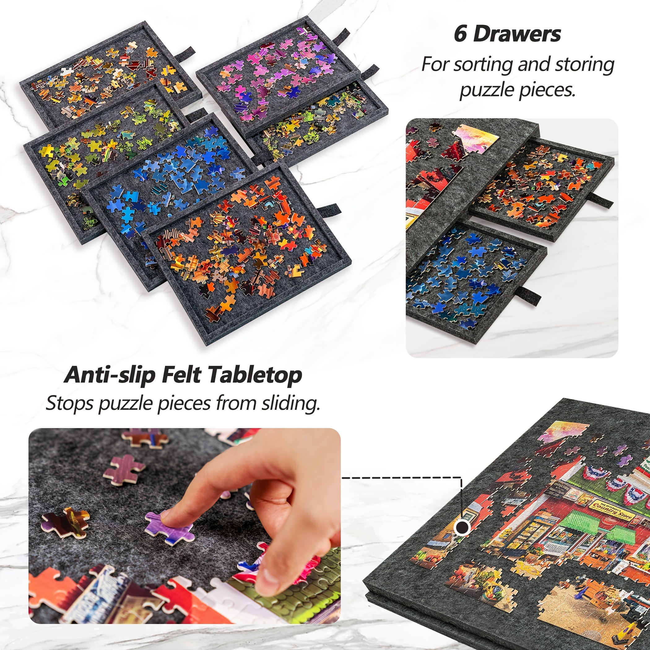 TEMU Puzzle Board Felt Mat For Up To 1000pcs Of Jigsaw Puzzle, Portable Puzzle Table With 6 Drawers (extra Large)