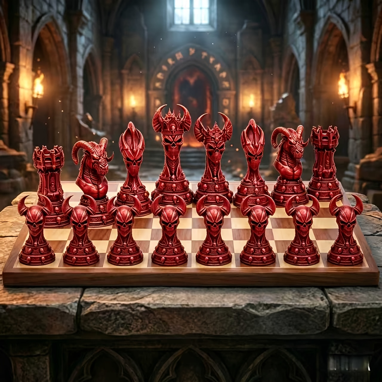 16pcs 3d Gothic Demon-themed International Chess Pieces Tabletop Games Collectibles Exquisitely Detailed Sculpting