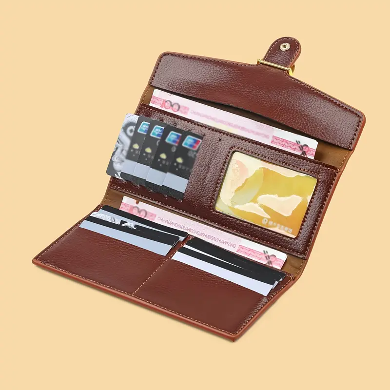 1pc elegant womens clutch wallet geometric pattern leather closure multi compartment edge painted leather lining occasion ready details 3