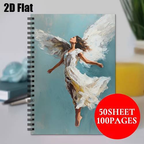 item picture 1pc spiral notebook back to with fluttering angel wings illustration a5 spiral coil notebook portable journal notepad gift stationery suitable for back to student notebooks