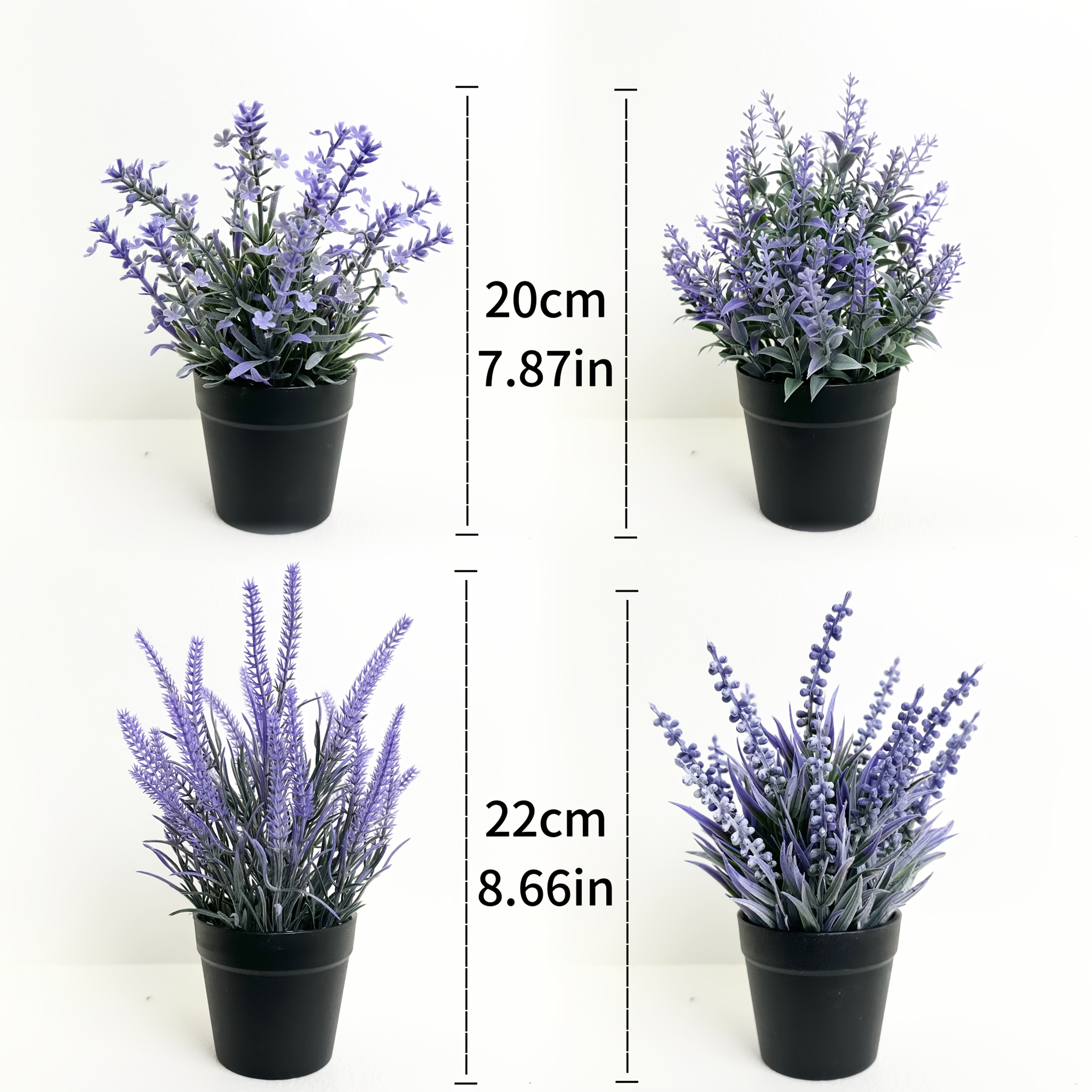 Image of 4 Mini Artificial Purple Lavender Plant Potted Plants, Black Pots, Indoor Office Desk Decoration, Bathroom Bookshelf Desktop Decoration, Outdoor Window Balcony Simulation Green Plant Bonsai