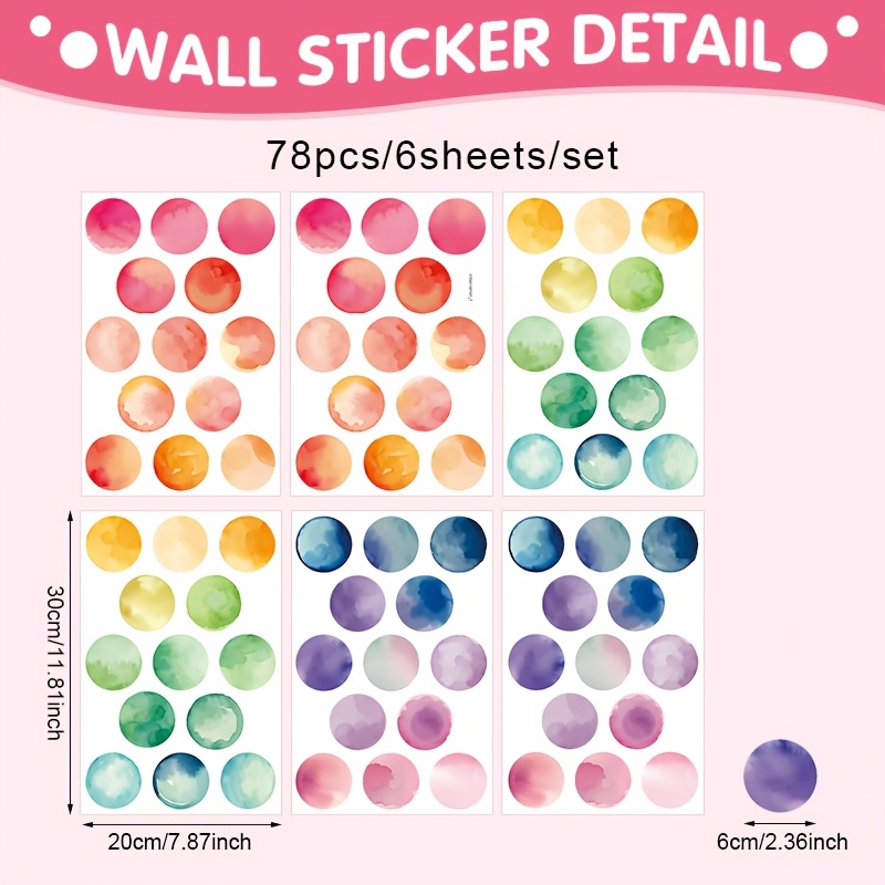 6pcs, 78pcs, Polka Dot Wall Stickers, Colorful Bohemian Style Round Wall Stickers, Self-adhesive Removable Vinyl Rainbow Polka Dot Stickers, Suitable For Living Room, Bedroom, , Classroom, Game Room