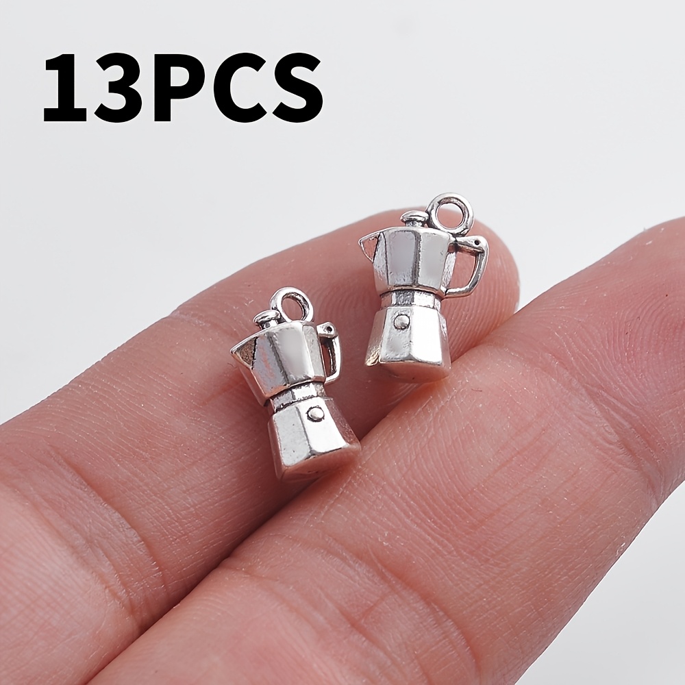 E-shop Retro Silberfarbene Mini Moka Pot Formige Metall Ergänzungen 13 Stück Handgefertigtes Schmuckmaterial, Restaurieren Sie die Retro-Umrisse des