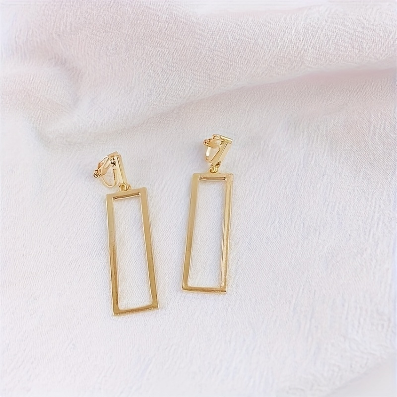 Easy Rectangular Clip-on Earrings, Daily No-piercing Ear Jewelry