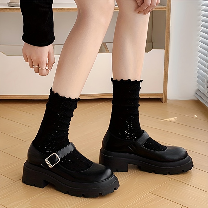 1/2/3 Pairs of Socks for Women, Japanese And Korean Style, Spring And Summer Solid Color Retro Hollow Breathable Mesh Socks for Women, Autumn Mid-Tube Pile Socks for Women, Lace Japanese Loose Socks Ins