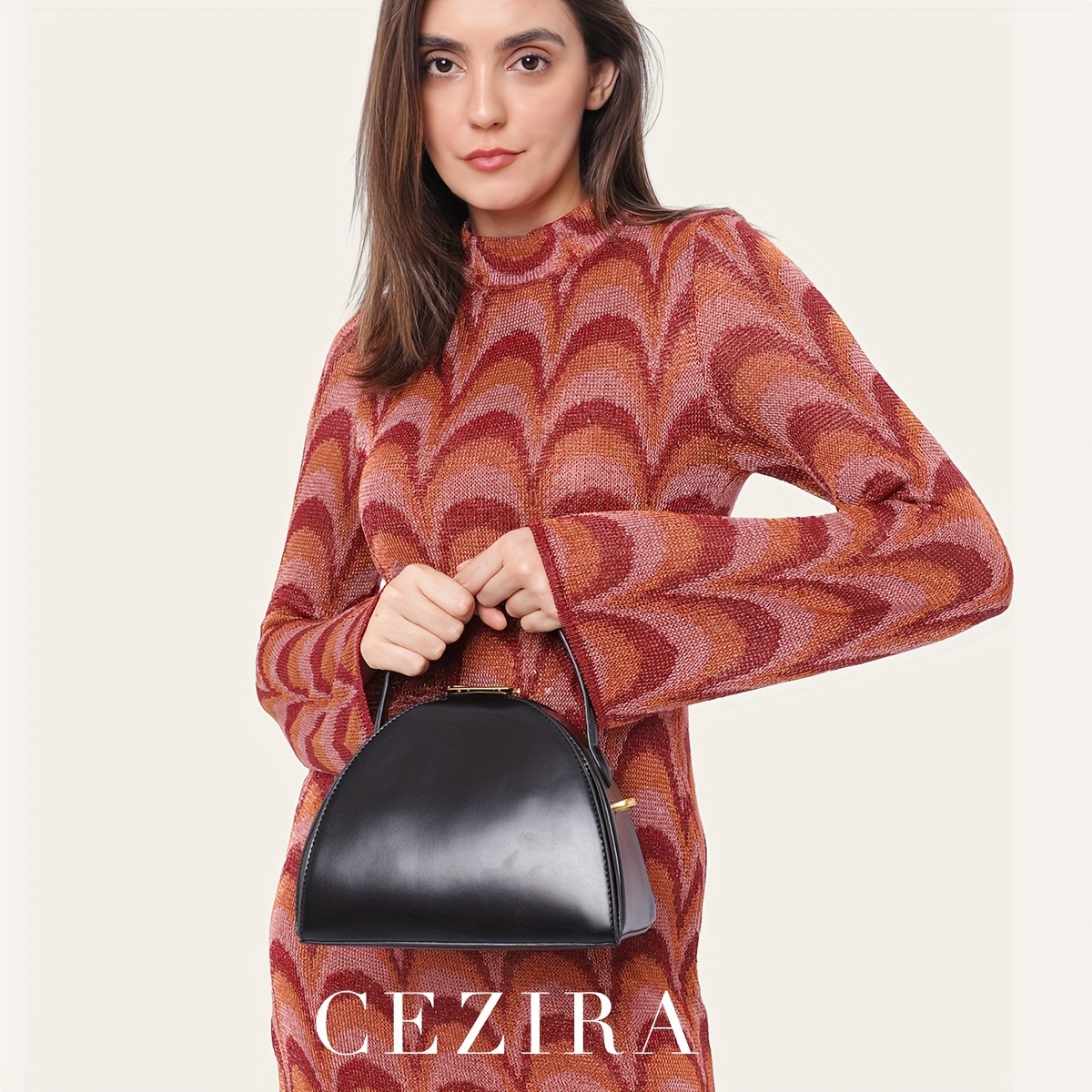 CEZIRA Women's Minimalist Elegant PU Vegan Crossbody Bag with Adjustable Long Strap & Top Handle, Squeeze Lock Closure, Box Shape Design - White & Pink, Versatile for Daily Commute, Work, Casual Outings, Crossbody Purse, Sleek Handbag, Travel Accessory, Modern Style, Highquality Finish, Compact Purse, Stylish Ladies