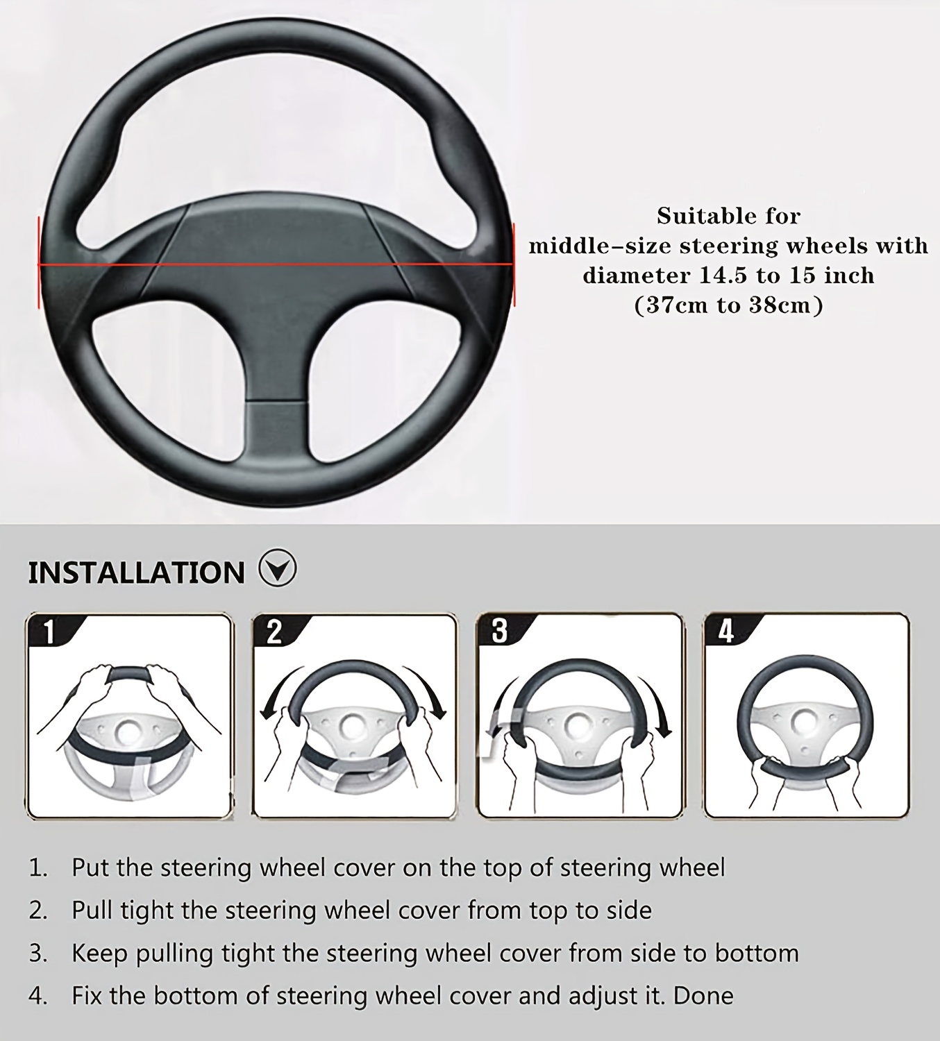 Funda de Volante en Cuero PU, Sin Anillo Interior para Fácil Instalación, Textura Clásica de Estrella de Cuatro Puntas y Rombos, Compatible con Volantes Tipo O y D de 38 cm/15