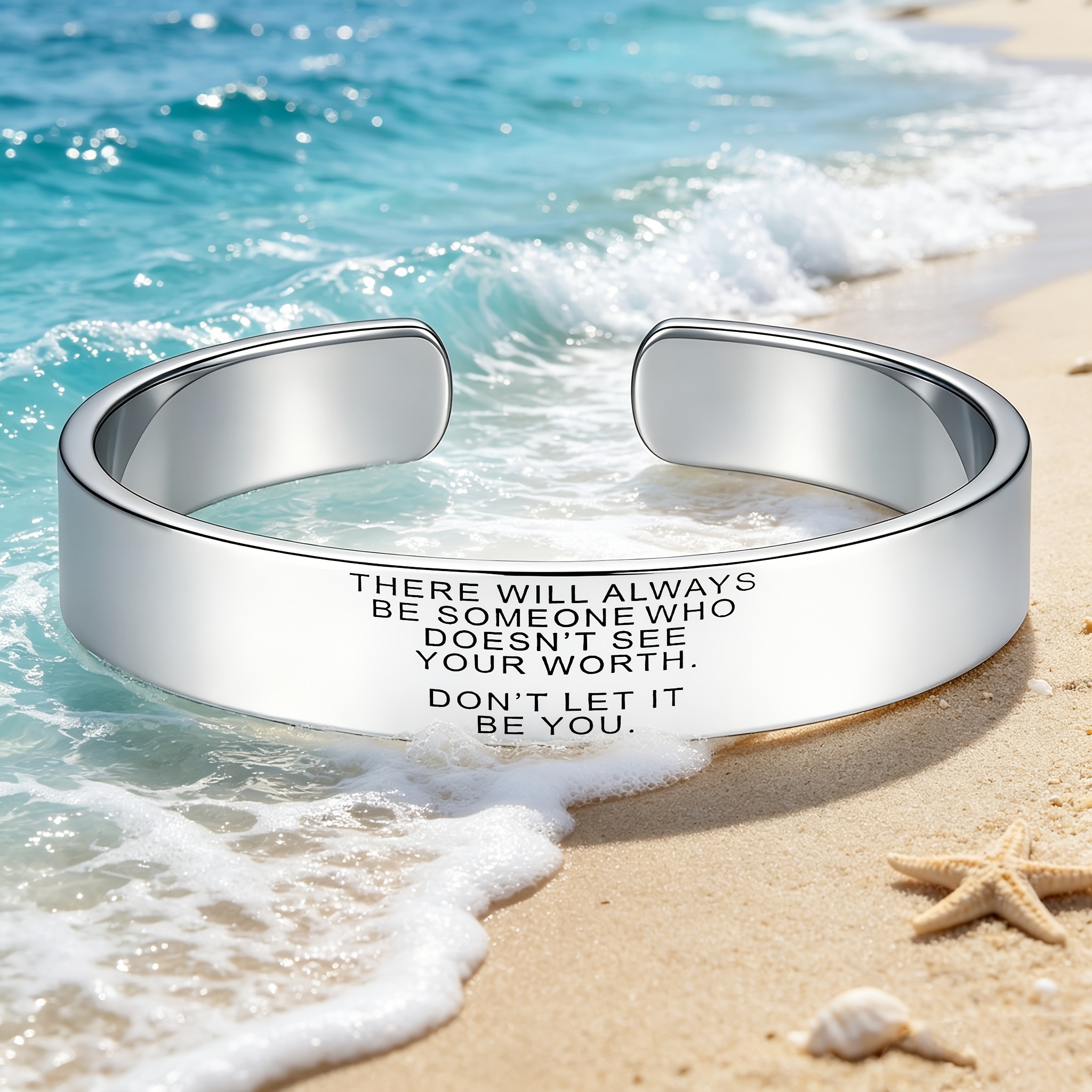 Mental Awareness Stainless Steel Open Bangle, Adjustable Size