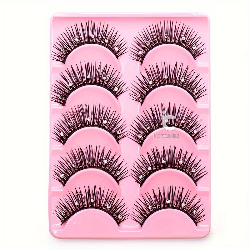 Image of False Eyelashes With Rhinestones Designed For Children And Adults, Suitable For Performances, Competitions, And Stage Makeup For Events Like Day And Christmas, Includes 5 Pairs In