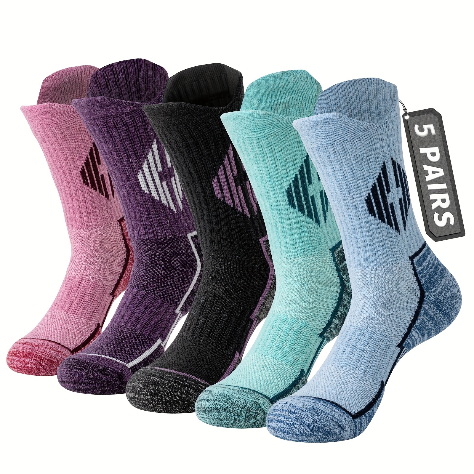 

5 Pairs Merino Wool Hiking Socks For Women & Man Support Sweat Absorbing Breathable Thick Cushion For Festival Gift Sock