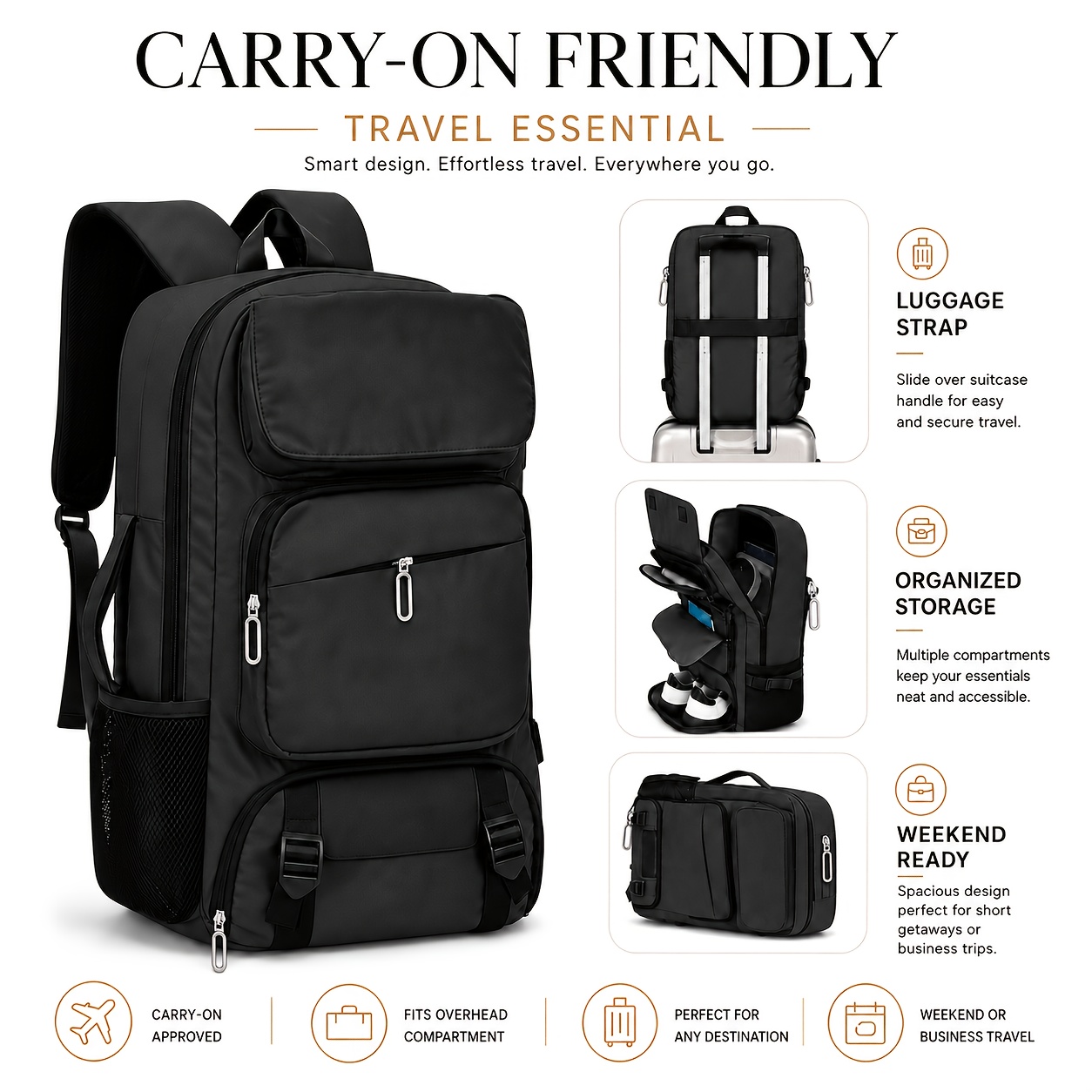 TEMU Men Large Capacity Travel Backpack With Separate Shoe Compartment, Multi-pocket Organized Laptop Daypack, Casual Backpack For , Vacation & Daily