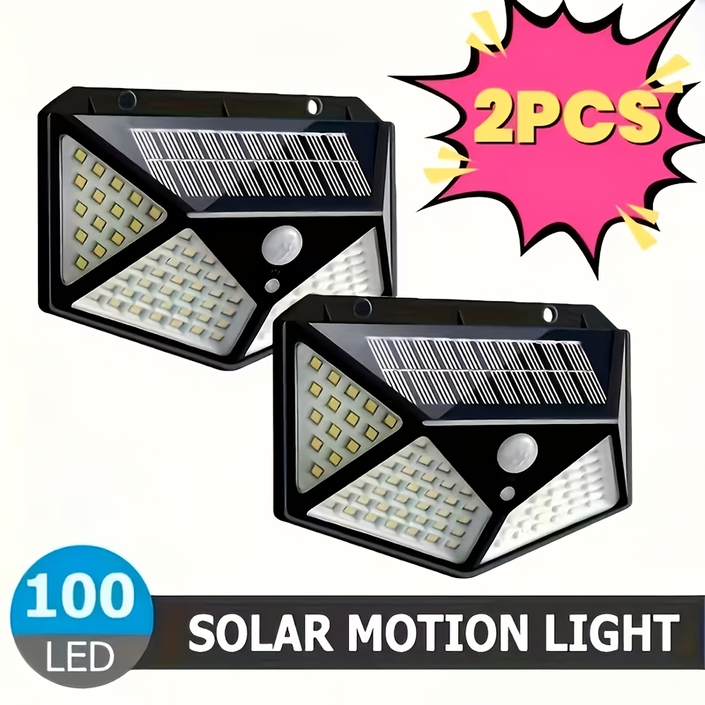 E-shop 2 Stk. Solar-Außenleuchten, 100 LED, 3 , 270° Beleuchtungswinkel, Bewegungsmelder-Sicherheitsleuchten, 4-seitige Solar-Wandleuchten, ideal für
