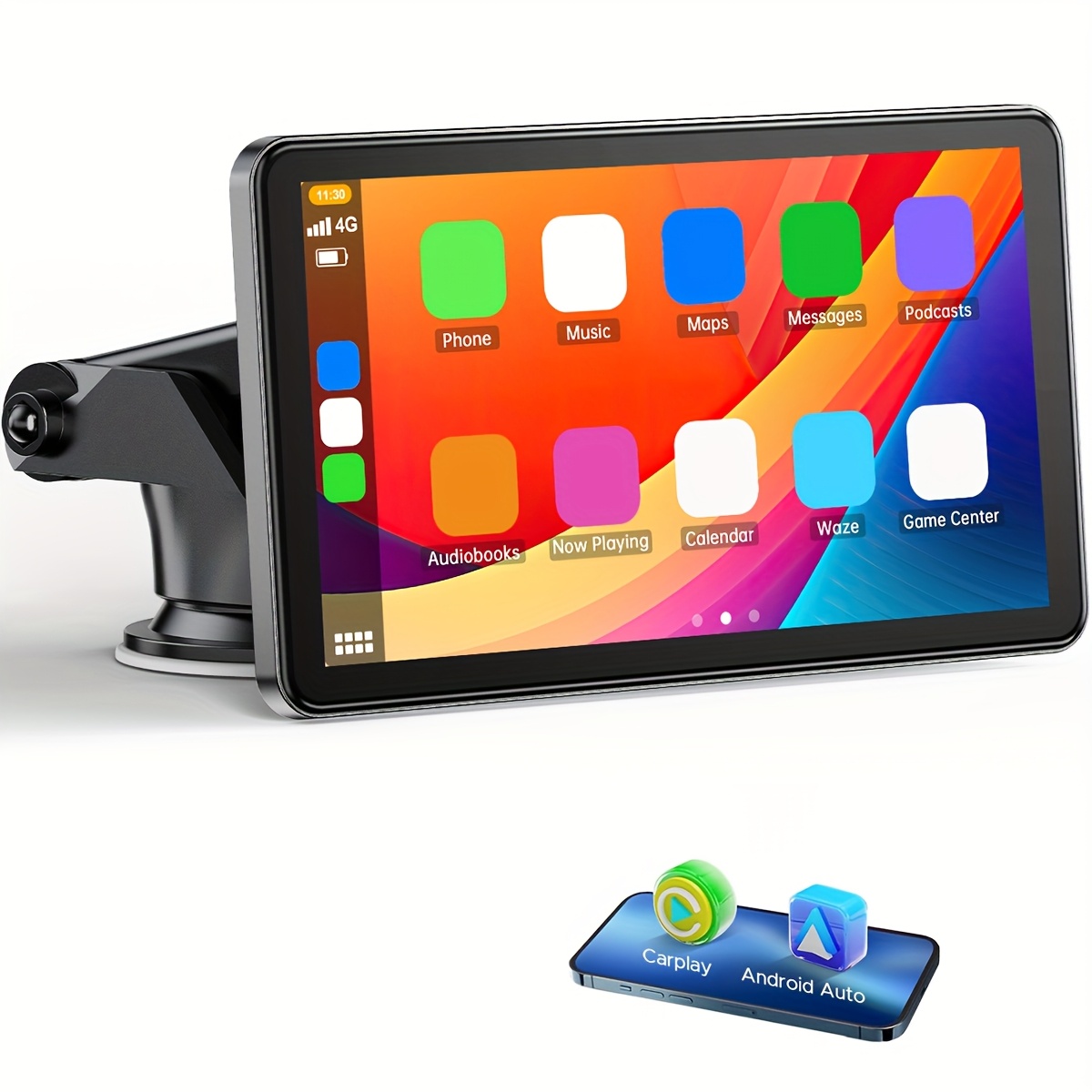 TEMU LAMTTO Écran Carplay Fil Pour Voiture, 7" HD Portable Avec Carplay Et Android Auto, Écran Portable Avec Contrôle Vocal, , Navigation GPS,