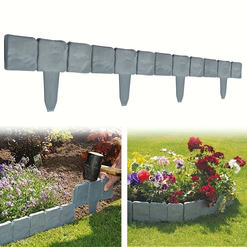 

20pcs Gray Stone Effect Plastic Garden Edging Fence, Flower Bed Border Frame, Garden Patio Decorative Fencing