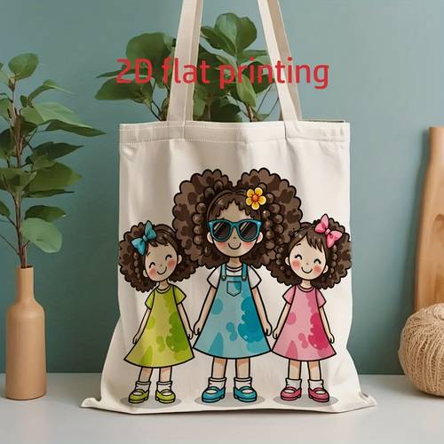 Artikelbild unisex leinwand-tragetasche - handtasche - 1 stück 35*40cm 2d flachdruck - niedliches muster vollflächiger druck, verspielter stil für aktivitäten oder jugendtag geschenk, schulter-tragetasche, tragetasche, einzelschultertasche, pendler-leinwandtasche, tragbare einkaufstasche, -notizbuch