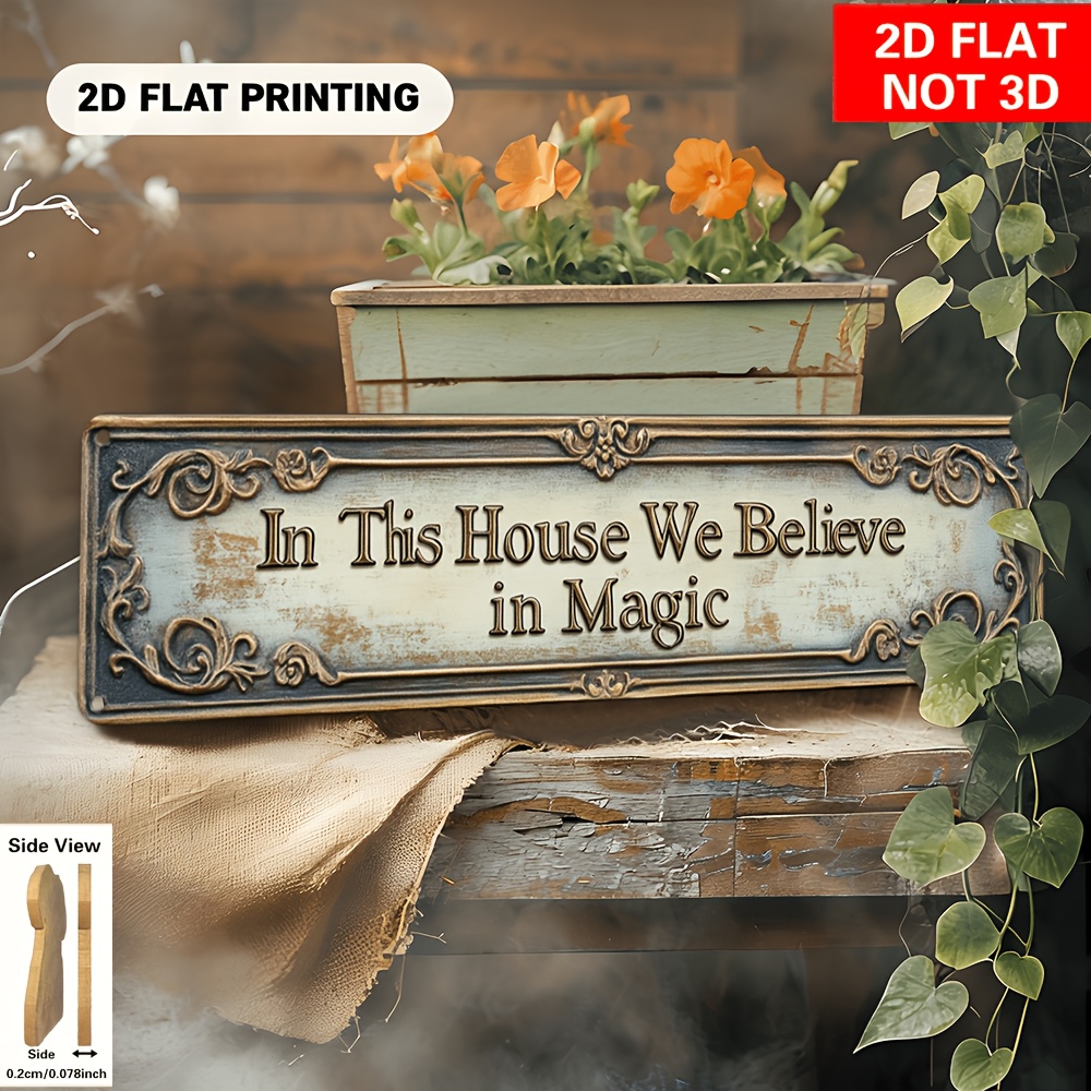 E-shop 2D-Flach, 2DFLAT2D Flach, Vintage-Schild mit aufwendigem Rand fettgedrucktem Text – „In diesem wir an Magie“ – Elegantes dekoratives Schild im