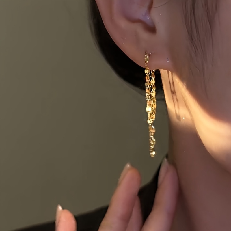 TEMU Un par de aretes de borlas con cadena de capa y de gran , adecuados para uso diario de mujer y para asistir a fiestas y banquetes, un accesorio