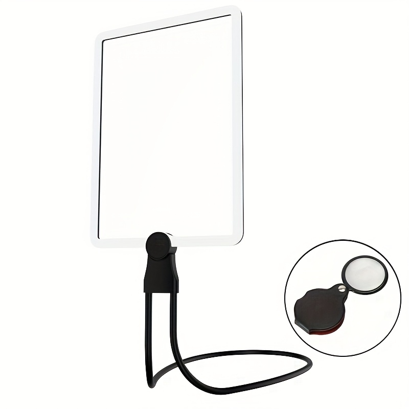 Image of 3-in-1 Neck Hanging Desktop Handheld Led 5x Magnifying Glass + Mini Folding Magnifier Set (2-pack), With Adjustable Light, Magnifier For Work Reading Crafts Carving Painting Embroidery