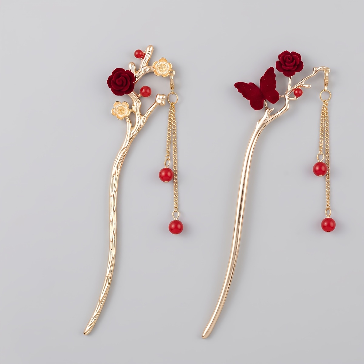 TEMU 2pcs Tassel Flower Hairpins, New Chinese Style, High-end, Niche, Ancient Style Hairpins For Hanfu And Cheongsam Hairstyling Accessories