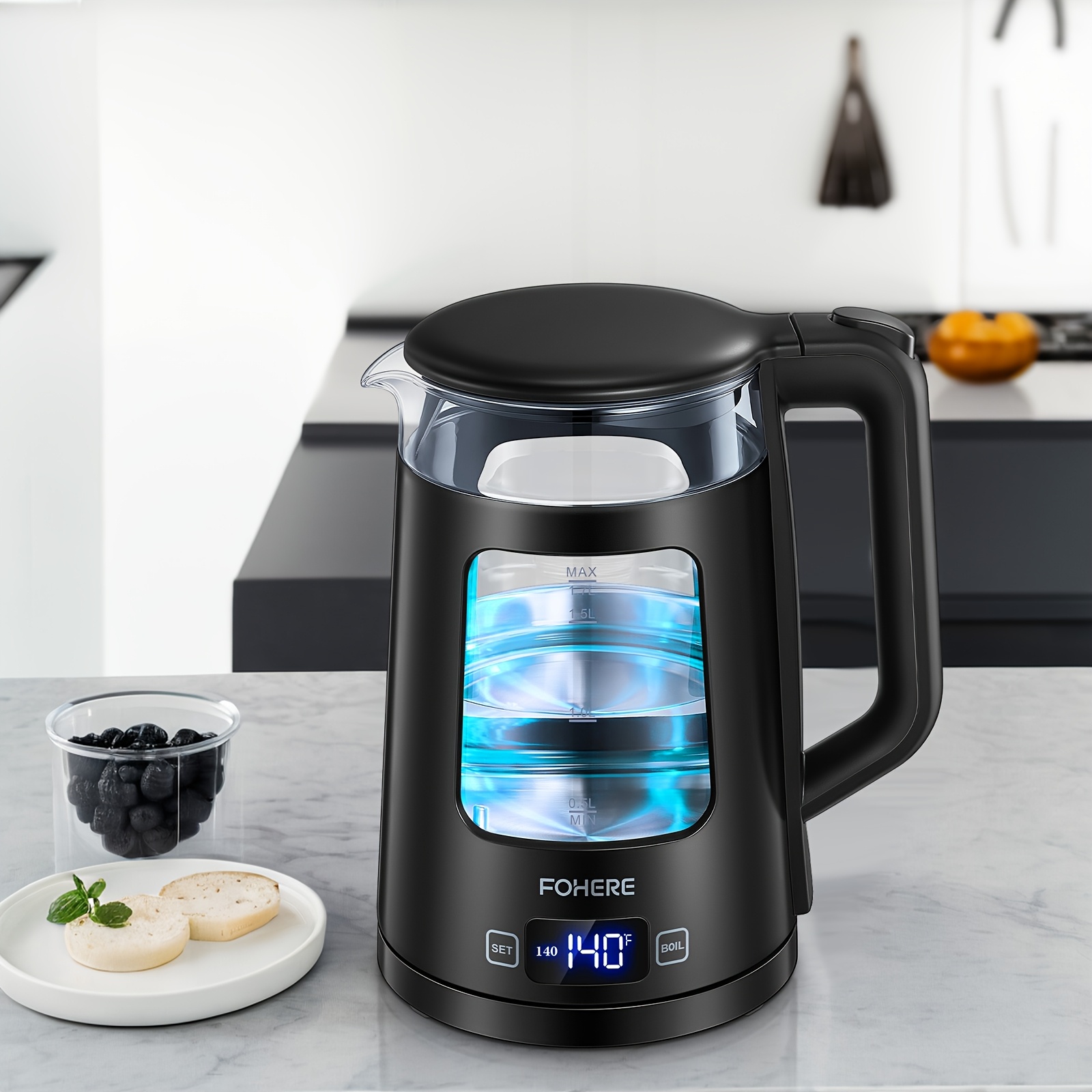 Electric Kettle, 1.7l Glass Tea Kettle, With , 5 Temperature Control, 2200w Fast Boil, Auto Shut-off & Boil-, With 5 Colored Lights, Hot Tea Machine, Chilling Water Machine, Beverage Machine