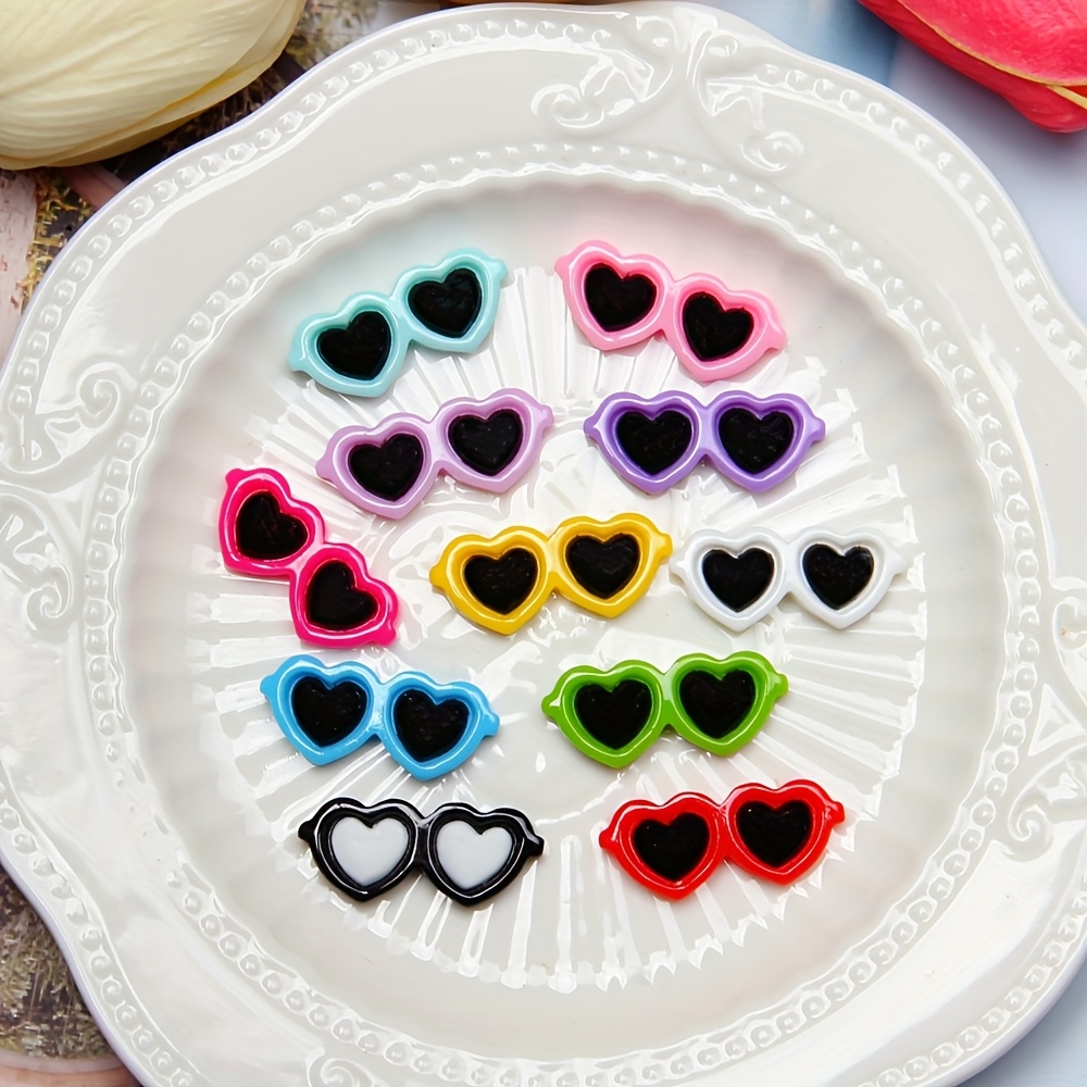 TEMU 22pcs 12x29mm Heart-shaped Round Glasses Mobile Phone Case Hairpin Jewelry Material Ornaments, Wedding, Jewelry, Ornaments, Handicrafts And