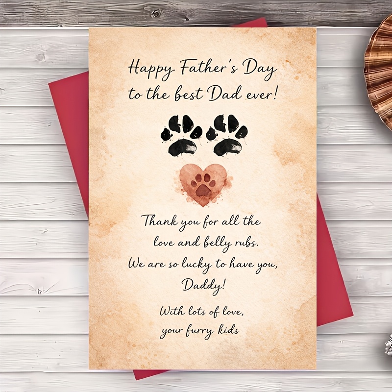 TEMU 1 Greeting Card + 1 Envelope Fathers Day Card Paw Print Heart Gift For Dad Husband Boyfriend Simple Flat Greeting For