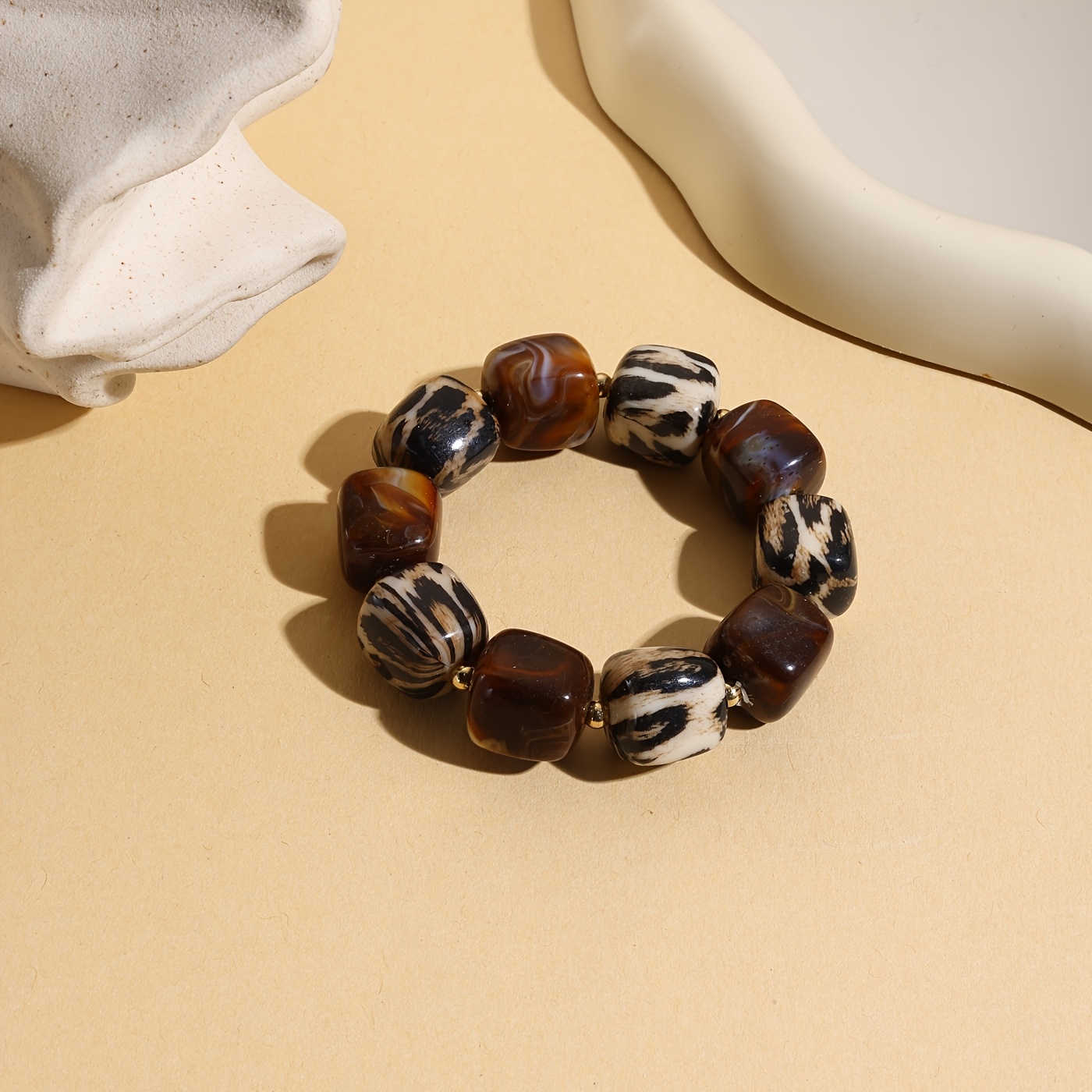 TEMU Bohemian Leopard Beaded Bracelet, Contrast Color Stretch Wristband, Stackable Versatile Wrist Accessory, , Everyday Street Style Stackable