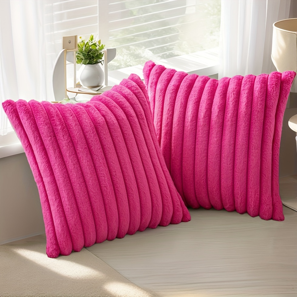 

2-piece Soft & Cozy Faux Fur Throw Pillow Covers, 18x18 Inches - Plush Striped Cushion Cases With Zipper Closure For Sofa And Bedroom Decor