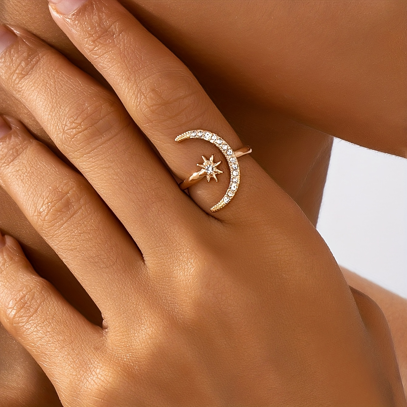 1pc Women's Ring Star Moon Light Luxury Fashion Individual Ring Suitable For Daily And Gifting, Ramadan Jewelry