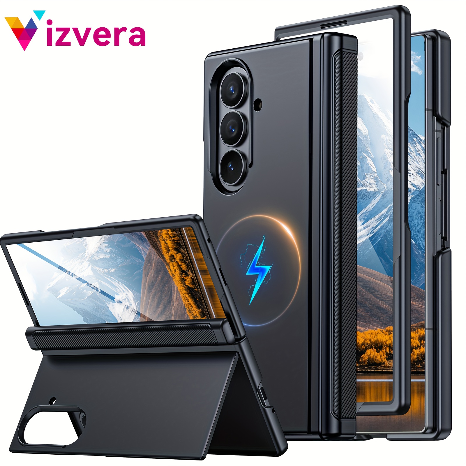 phone case compatible with samsung z fold 7 folding protective case with stand supports wireless charging   chain protection built in 9h screen protector built in hidden stand ultra thin shockproof pc mobile phone case christmas gifts