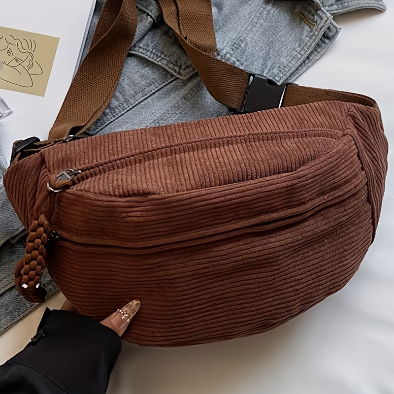 TEMU New Corduroy Plush Fluffy Fabric Women' Color Shoulder Bag Crossbody Bag, Adjustable Strap, Suitable For Daily , Travel, Vacation, Short Trips,