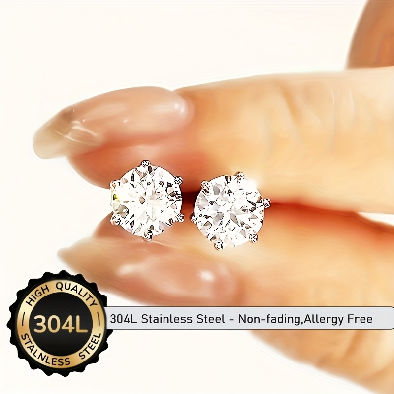 Pair Of Solitaire Round Cut 1 Stud Earrings, Ladies' Fashion Accessories - Exquisite Hypoallergenic Silvery Fine Jewelry Gifts For Women