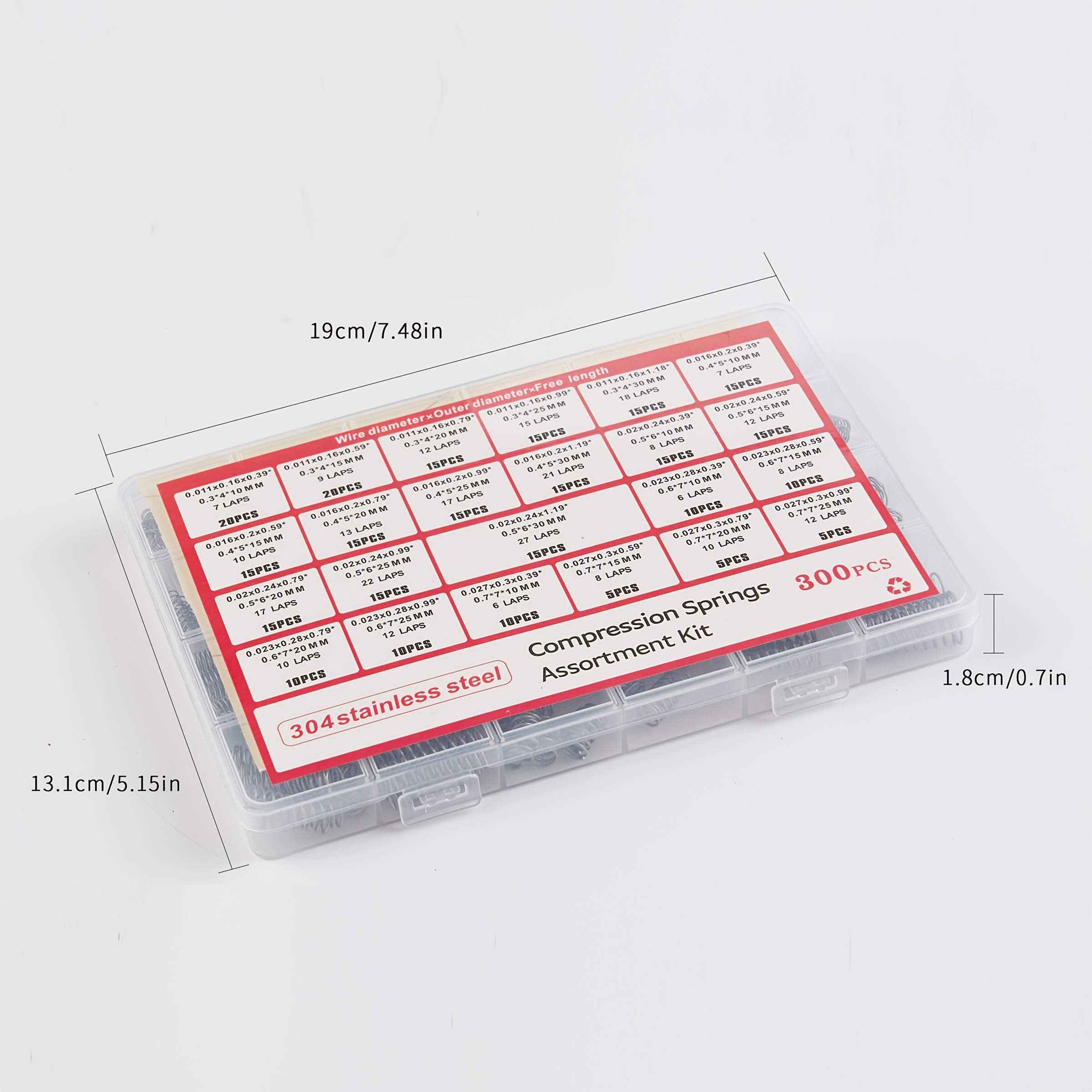 TEMU 300 pezzi/1 set Molla a compressione combinata Serie di molle in acciaio inossidabile Kit hardware Molla a compressione e prolunga